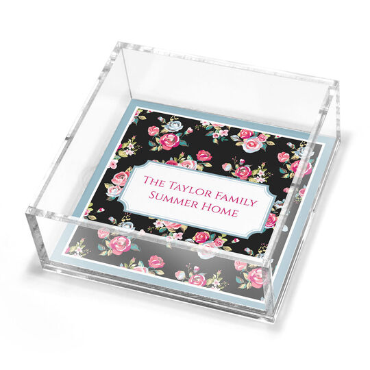 Black Vintage Roses Petite Lucite Trinket Tray